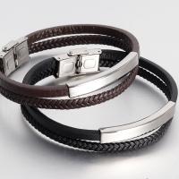 PU Leather Bracelet with Stainless Steel Double Layer & for man Length 8 Inch Sold By PC