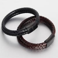 PU Leather Bracelet with Stainless Steel Double Layer & for man Sold By PC