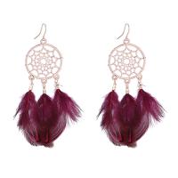 Zinc Alloy Dream Catcher Earring with Feather real gold plated for woman nickel lead & cadmium free 91mm Sold By Pair