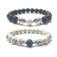Gemstone Bracelets Natural Stone with Howlite & Lava plated 2 pieces & Unisex Sold Per 7.4 Inch Strand