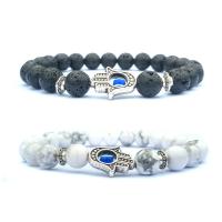Gemstone Magnesite & Lava Beads Bracelets with Evil Eye Hamsa Charms plated Unisex .4 Inch 3/Lot Sold By Lot