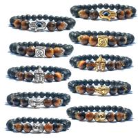 Lava Bracelet, with Tiger Eye, plated, Unisex, more colors for choice, Length:7.4 Inch, 3Strands/Lot, Sold By Lot