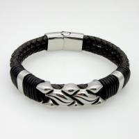 Couro pulseira, with aço inoxidável, joias de moda & para o homem, preto, 13mm, 14mm, vendido para Aprox 8.4 inchaltura Strand