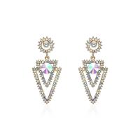 Tibetan Style Drop Earrings, Triangle, gold color plated, for woman & with rhinestone, multi-colored, nickel, lead & cadmium free, 22x48mm, Sold By PC