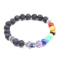 Gemstone Bracelet, with Tibetan Style, antique silver color plated, Unisex & anti-fatigue & evil eye pattern, multi-colored, nickel, lead & cadmium free, 8mm, Length:Approx 7.09 Inch, 10Strands/Lot, Sold By Lot