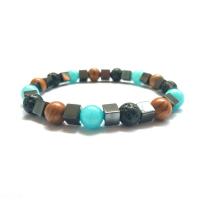 Gemstone Bracelets, Black Agate, with Grain Stone & Hematite, plated, Unisex, more colors for choice, Sold Per 7.2 Inch Strand