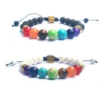 Lava Woven Ball Bracelets, with Gemstone, plated, Unisex & adjustable, more colors for choice, Length:6.8 Inch, 5Strands/Lot, Sold By Lot
