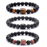 Lava Beads with Carved Gemstone Beads Bracelet plated & Unisex  Sold Per 7.4 Inch Strand