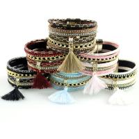 PU Leather Cord Bracelets with Nylon Cord plated Unisex & with rhinestone Sold Per 7.5 Inch Strand