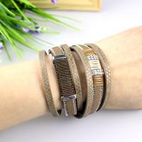 PU Leather Cord Bracelets, plated, fashion jewelry & Unisex & with rhinestone, more colors for choice, Length:7.5 Inch, Sold By Set