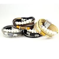 PU Leather Cord Bracelets with Velveteen & Freshwater Pearl plated Unisex & with rhinestone Sold Per 7.2 Inch Strand