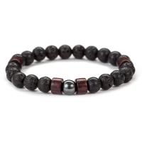 Natural Black Lava Bracelet with Wood Beads Unisex black 8mm Approx 7.49 Inch Sold By Lot