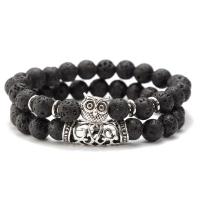 Zinc Alloy Bracelet with Gemstone Owl antique silver color plated & Unisex nickel lead & cadmium free 8mm Length Approx 7.49 Inch Sold By Set