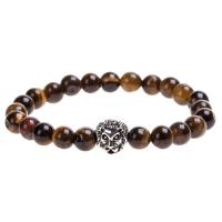 Zinc Alloy Bracelet with Tiger Eye Lion plated Unisex & anti-fatigue nickel lead & cadmium free 8mm Sold Per Approx 7.49 Inch Strand