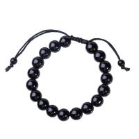 Obsidienne bracelet, unisexe & antifatigue & réglable, noire, Longueur:Environ 7.49 pouce, 10Strandstoron/lot, Vendu par lot
