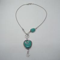 Zinc Alloy Jewelry Necklace with Synthetic Turquoise with 5cm extender chain nickel lead & cadmium free green ball chain & for woman antique silver color plated 90mm Sold per Approx 20.48 Inch  Strand