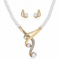 Zinc Alloy Jewelry Sets Stud Earring & necklace with ABS Plastic Pearl with 5cm extender chain gold color plated for woman & with rhinestone nickel lead & cadmium free 18mm 70mm Length Approx 18.51 Inch Sold By Set