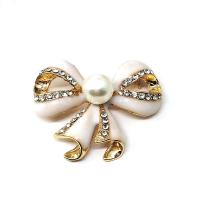 Zinc Alloy Brooches with ABS Plastic Pearl Bowknot gold color plated for woman & enamel & with rhinestone nickel lead & cadmium free 45mm Sold By PC