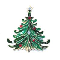Sinkkiseos Rintaneula, Joulukuusi, kullan väri kullattu, naiselle & emali & tekojalokivi, vihreä, nikkeli, lyijy ja kadmium vapaa, 44mm, 5PC/erä, Myymät erä
