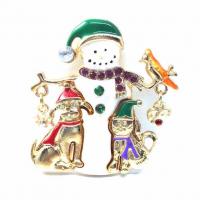 Tibetan Style Brooch, Snowman, gold color plated, Christmas Design & for woman & enamel & with rhinestone, nickel, lead & cadmium free, 44mm, 5PCs/Lot, Sold By Lot