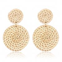 Tibetan Style Drop Earrings, with Rattan, Flat Round, real gold plated, for woman, more colors for choice, nickel, lead & cadmium free, 47*75mm, Sold By Pair