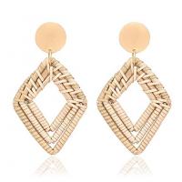 Zinc Alloy Drop Earrings with Rattan Rhombus real gold plated for woman nickel lead & cadmium free 38*69mm Sold By Pair
