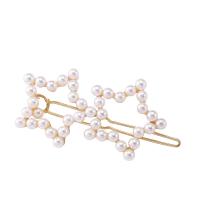 Hair Clip Zinc Alloy with Plastic Pearl Star plated for woman nickel lead & cadmium free 60mm Sold By Lot