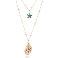 Zinc Alloy Jewelry Necklace with Shell gold color plated Double Layer & for woman & enamel nickel lead & cadmium free Sold By Strand