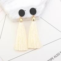 Cotton Thread Tassel Earring, with Tibetan Style, stainless steel post pin, gold color plated, fashion jewelry & for woman, more colors for choice, 15x90mm, Sold By Pair