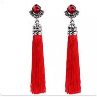 Zinc Alloy Tassel Earring with Cotton Thread antique silver color plated for woman & with rhinestone nickel lead & cadmium free 90mm Sold By Pair