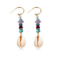 Zinc Alloy Drop Earrings with Natural Stone & Shell gold color plated for woman multi-colored nickel lead & cadmium free Sold By Pair