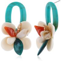 Zinklegierung Ohrringe, mit Kunststoff, Zinklegierung Stecker, Blume, KC goldfarben plattiert, für Frau, keine, 35x65mm, verkauft von Paar