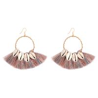 Tibetan Style Tassel Earring, with Polyester & Shell, Tibetan Style earring hook, gold color plated, Bohemian style & for woman, more colors for choice, 85x90mm, Sold By Pair