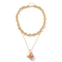 Tibetan Style Choker Necklace, with Shell, Conch, Double Layer & fashion jewelry & for woman, gold, 3X1.5CMx5cm, Length:15 Inch, Sold By Set