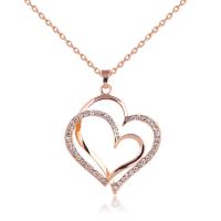Zinc Alloy smykker halskæde, Heart, forgyldt, mode smykker & for kvinde & med rhinestone, rosa guld farve, nikkel, bly & cadmium fri, 40x53mm, Solgt Per Ca. 17.7 inch Strand