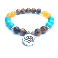 Bracelets de pierres précieuses, oeil de tigre, avec turquoise & pierre gemme, Placage, unisexe, 8mm, Vendu par 7.4 pouce brin