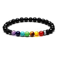 Black Agate Bracelets, with Gemstone, plated, fashion jewelry & Unisex, black, Sold Per 7 Inch Strand