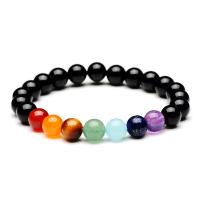 Black Agate Bracelets, with Natural Stone, plated, fashion jewelry & Unisex, black, 8mm, Sold Per 7.4 Inch Strand