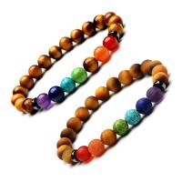 Natural Tiger Eye Bracelets with Natural Stone plated fashion jewelry & Unisex Sold Per 7.2 Inch Strand