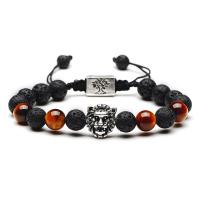 Lava Woven Ball Bracelets, with Tiger Eye & Tibetan Style, plated, fashion jewelry & Unisex & adjustable, more colors for choice, Sold Per 7 Inch Strand