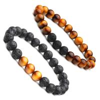 Gemstone Bracelets, Lava, with Tiger Eye, plated, Unisex, more colors for choice, Sold Per 7.2 Inch Strand