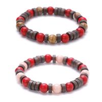 Impression Jasper Bracelet, with Picture Jasper & Wood, plated, Unisex & different styles for choice, Length:7.2 Inch, 5Strands/Lot, Sold By Lot