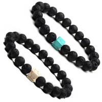 Lava Bracelet with turquoise plated Unisex black Length 7.2 Inch Sold By Lot