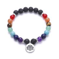 Natural Lava Beads & Mixed Gemstone Bracelet with Hematite & Zinc Alloy Charms plated & Unisex .2 Inch Sold By Lot