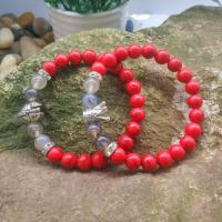 Impression Jasper Bracelet with Zinc Alloy plated Unisex red 8mm Length 7.2 Inch Sold By Lot