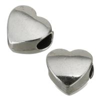 цинковый сплав бусина с широким отверстием, Сердце, серебряный, не содержит никель, свинец, 11x11x7mm, отверстие:Приблизительно 4.5mm, 50ПК/Лот, продается Лот