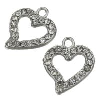 Tibetan Style Heart Pendants, with rhinestone, silver color, nickel, lead & cadmium free, 14.50x17x1.50mm, Hole:Approx 2mm, 20PCs/Lot, Sold By Lot