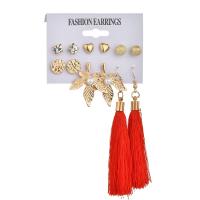 Zinc Alloy Stud Earring Set Stud Earring & earring with Cotton Thread gold color plated & for woman & with rhinestone nickel lead & cadmium free Sold By Set