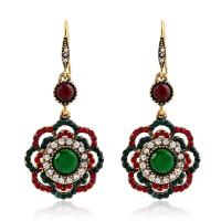 Zinc Alloy Drop Earrings with Rhinestone & Resin zinc alloy post pin gold color plated for woman & hollow Sold By Pair