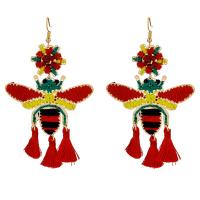 Tibetan Style Tassel Earring, with Cotton Thread & Seedbead, Tibetan Style earring hook, Bee, gold color plated, handmade & for woman, more colors for choice, 55x97mm, Sold By Pair